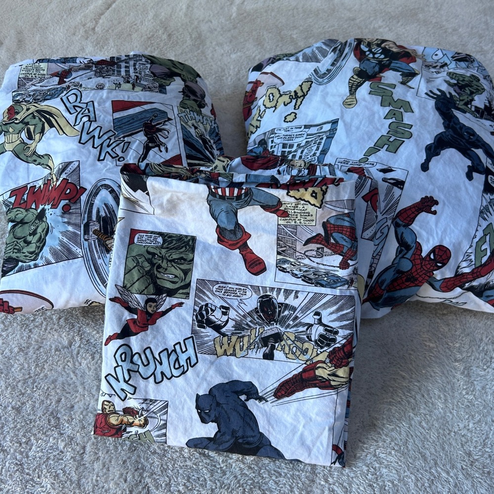 Pottery Barn Kids Marvel Comic Twin Sheet Set 2 Glow in the Dark Avengers Cotton
